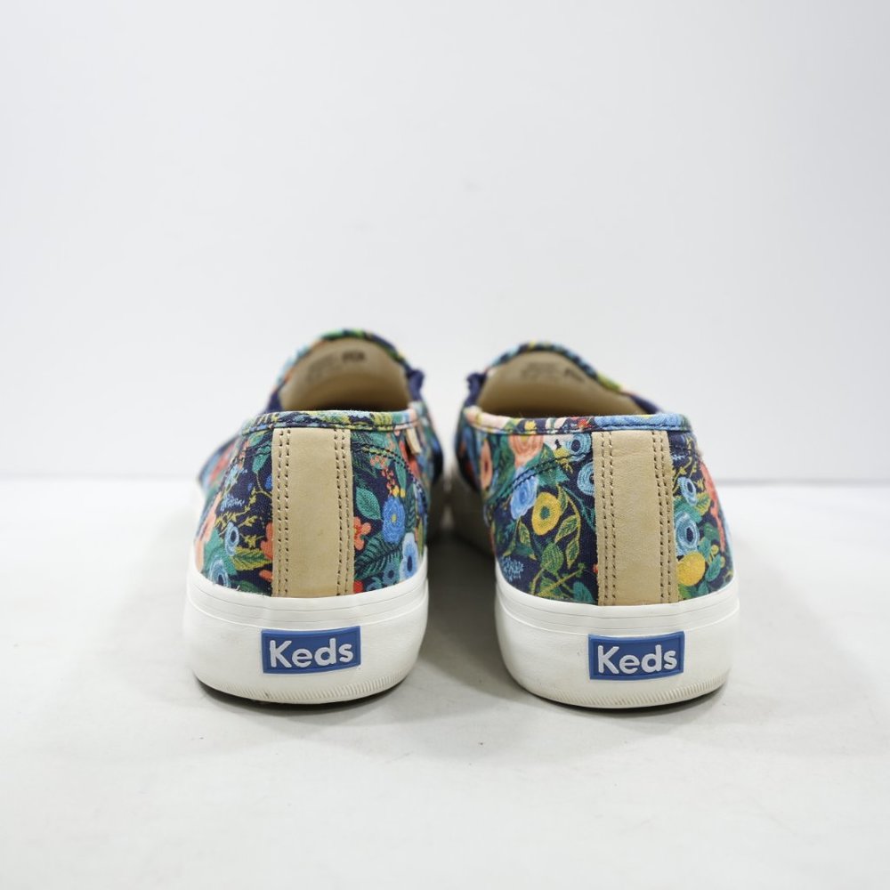 Keds & Rifle Paper Co Double Decker Lea Blue Floral Canvas Slip On Sneakers 9.5W - Picture 4 of 7